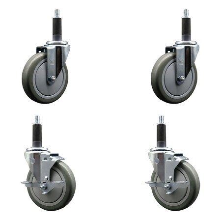 Service Caster 5'' Gray Poly Wheel Swivel 1'' Expanding Stem Caster Set 2 Brakes, 4PK SCC-EX20S514-PPUB-2-TLB-2-1